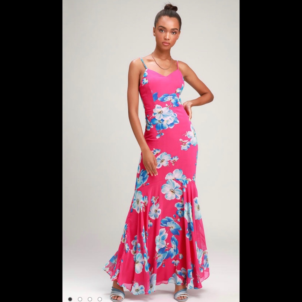 Lulus Wandering Wendy Magenta Floral Maxi Dress
